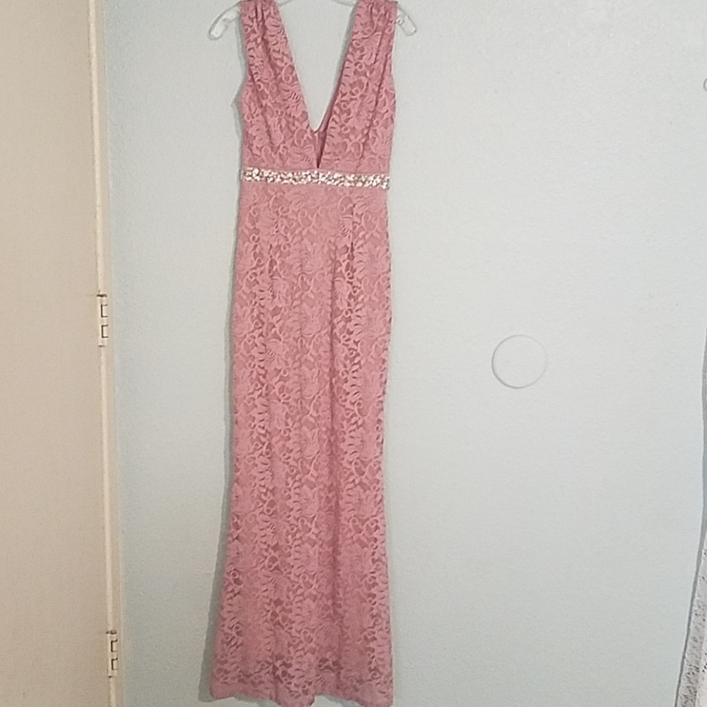 Pink lace formal gown
